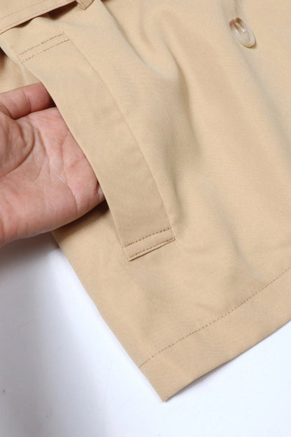 Short Double-Breasted Trench Jacket with Belt – Beige