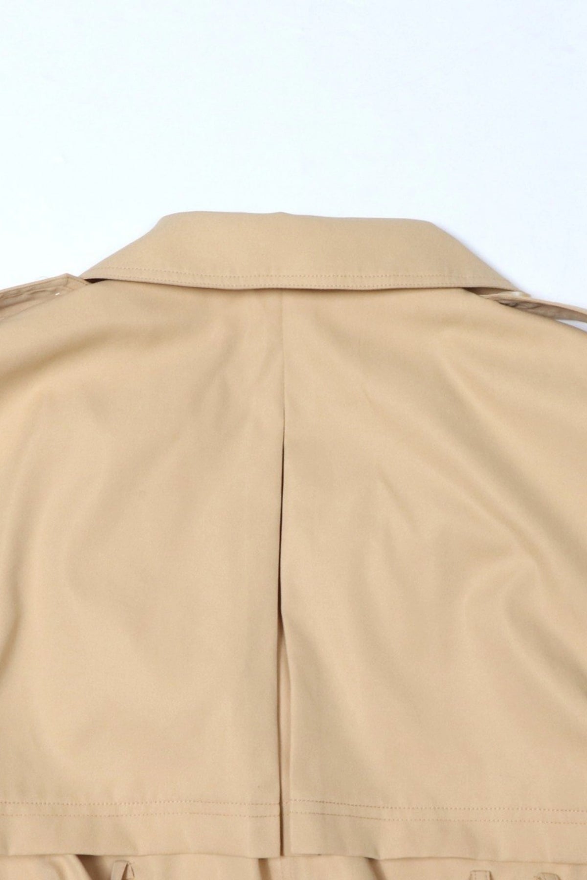 Short Double-Breasted Trench Jacket with Belt – Beige