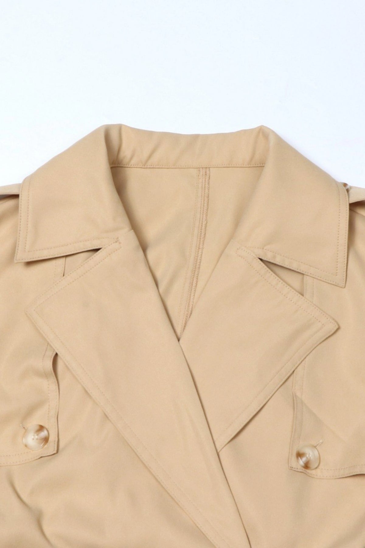 Short Double-Breasted Trench Jacket with Belt – Beige