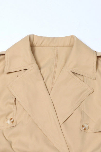 Short Double-Breasted Trench Jacket with Belt – Beige