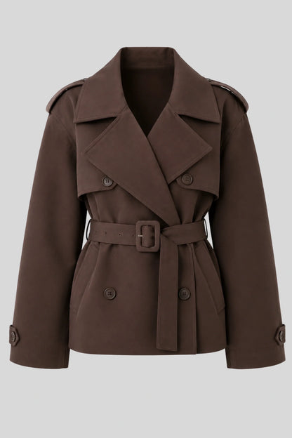 Short Double-Breasted Trench Jacket with Belt – Chocolate Chocolate