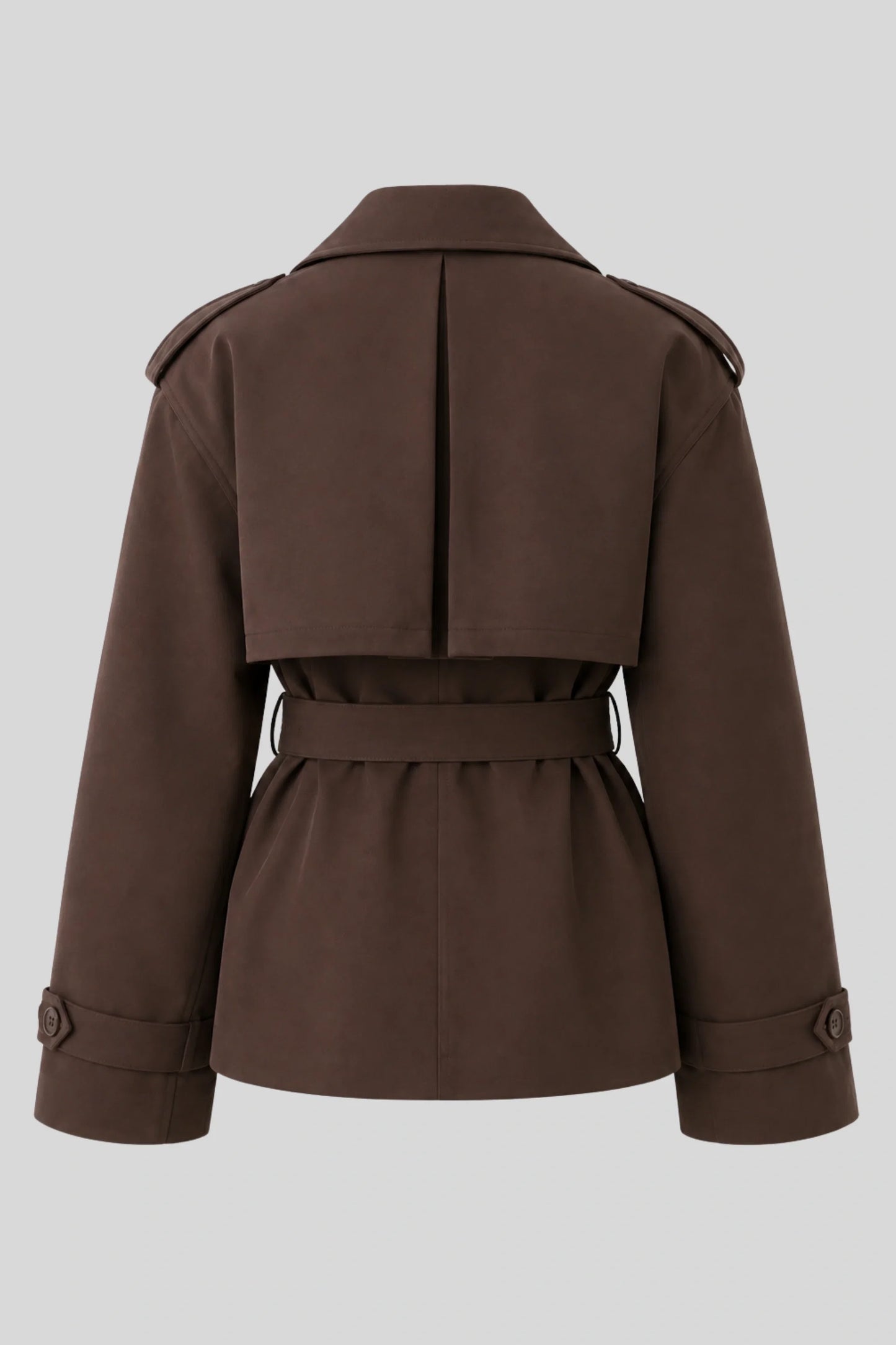 Short Double-Breasted Trench Jacket with Belt – Chocolate Chocolate