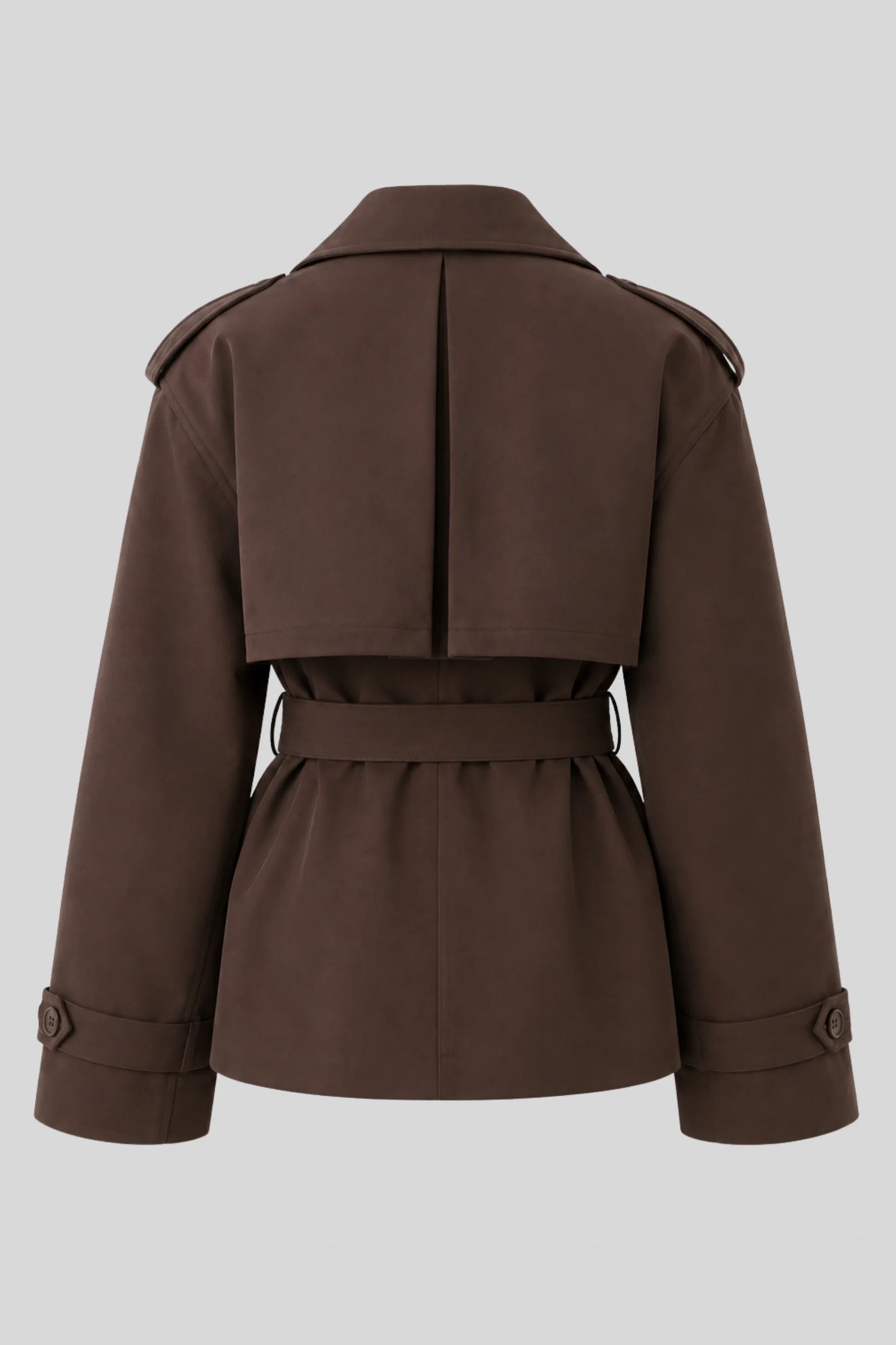 Short Double-Breasted Trench Jacket with Belt – Chocolate Chocolate