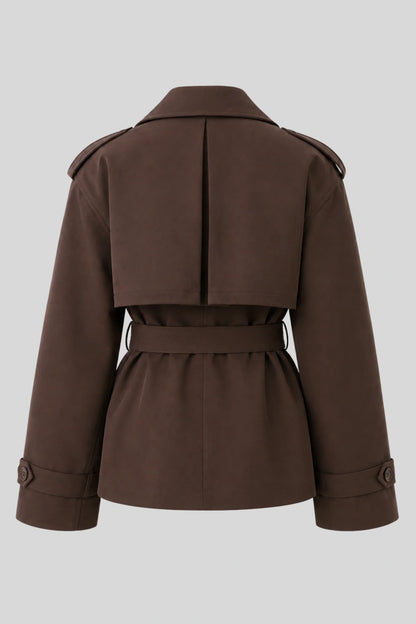 Short Double-Breasted Trench Jacket with Belt – Chocolate Chocolate