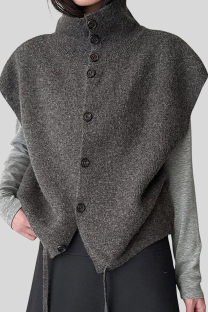 Sleeveless High Collar Knit Vest – Dark Gray Dark Gray