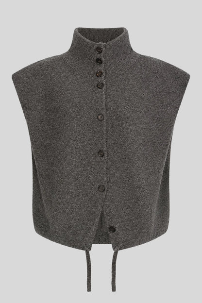 Sleeveless High Collar Knit Vest – Dark Gray Dark Gray
