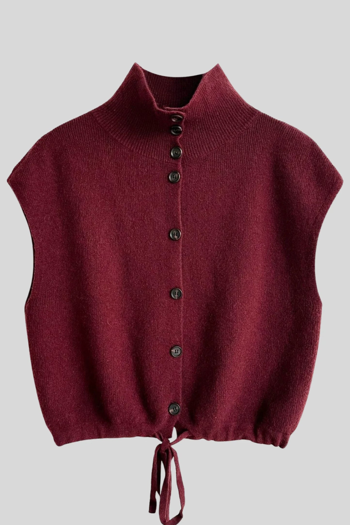 Sleeveless High Collar Knit Vest – burgundy