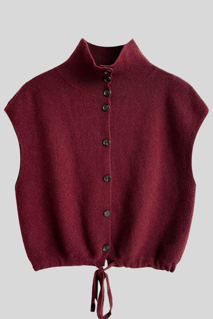 Sleeveless High Collar Knit Vest – burgundy