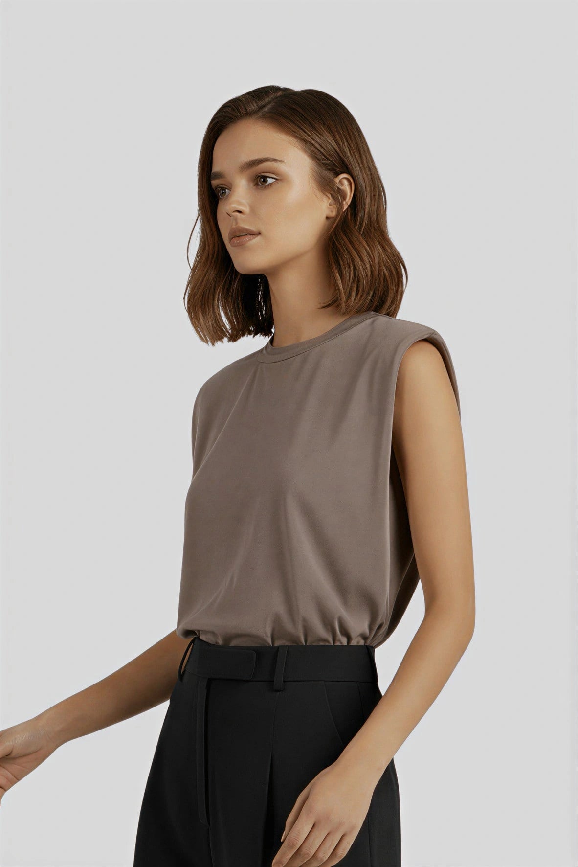 Sleeveless T-shirt, 100% Cotton_Khaki