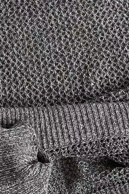Grey Hollow-Knit Sleeveless Top with Ribbed Hem Gray
