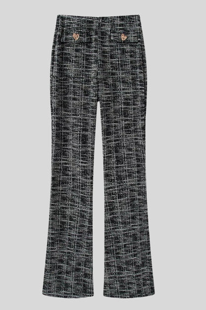 Tweed Flared Pants with Heart Buttons – Black Black