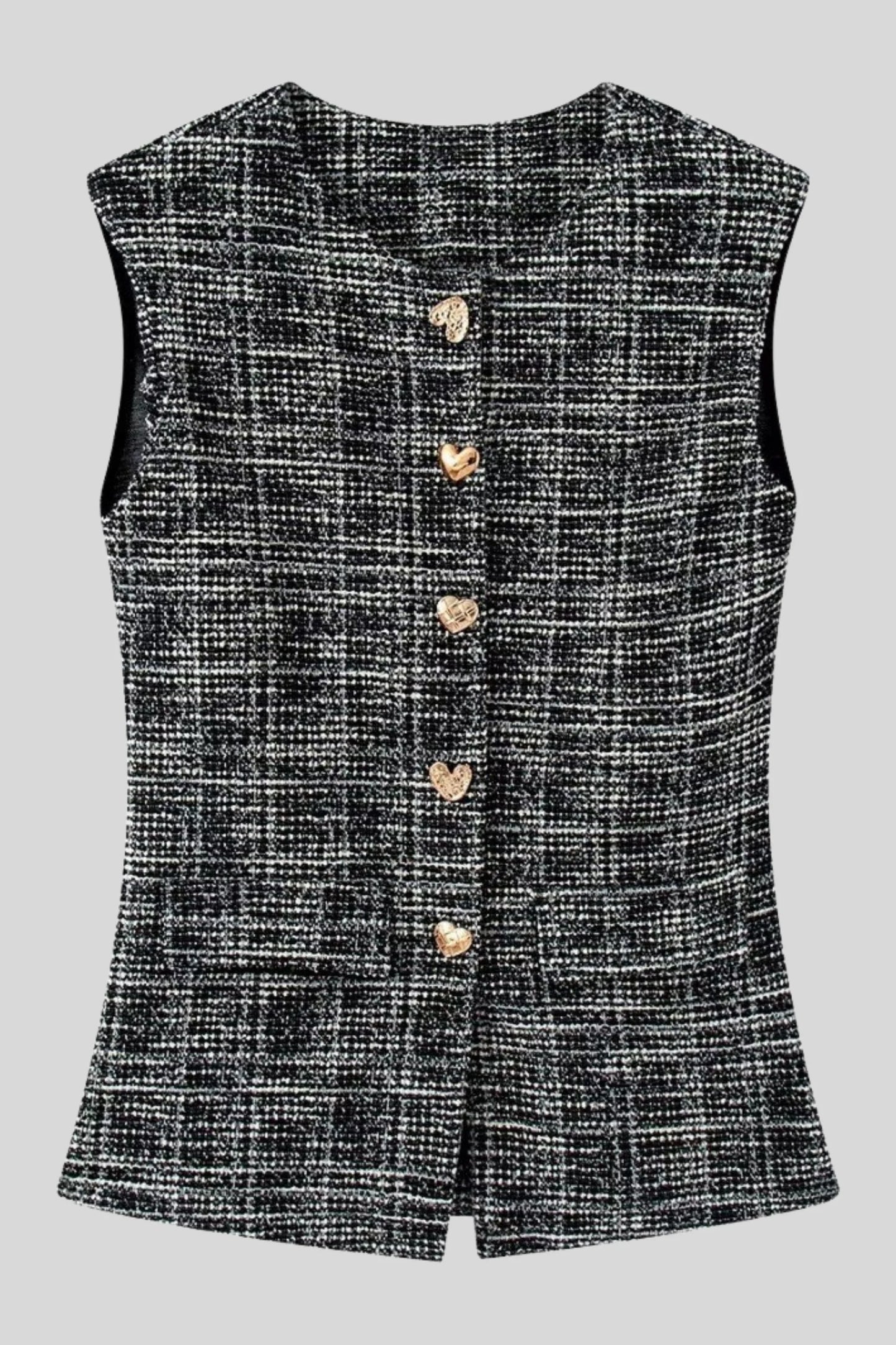 Tweed Flared Pants with Heart Buttons – Black Black
