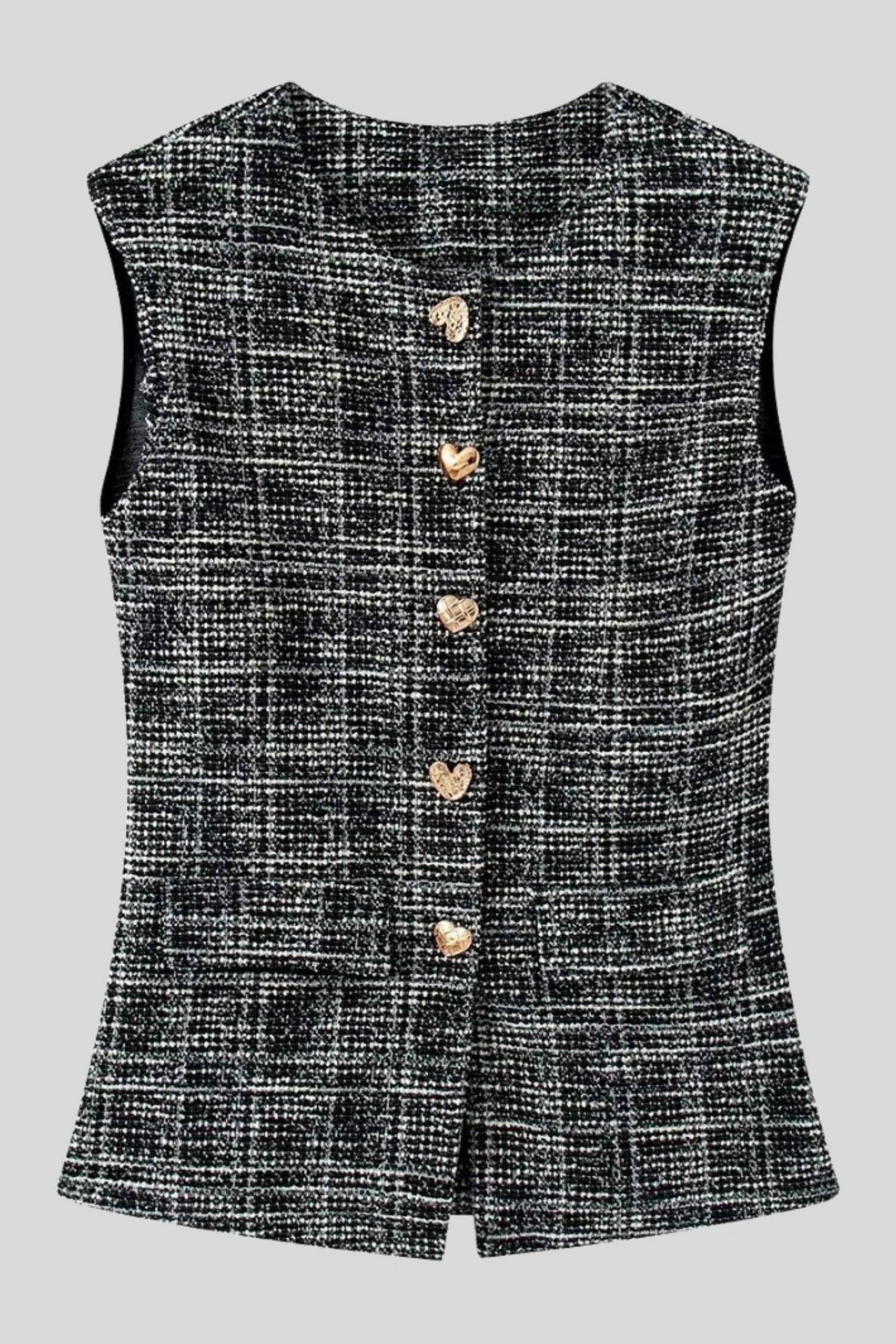 Tweed Flared Pants with Heart Buttons – Black Black