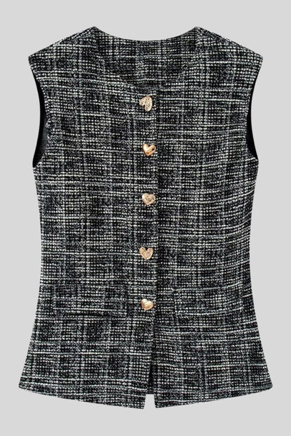 Tweed Flared Pants with Heart Buttons – Black Black