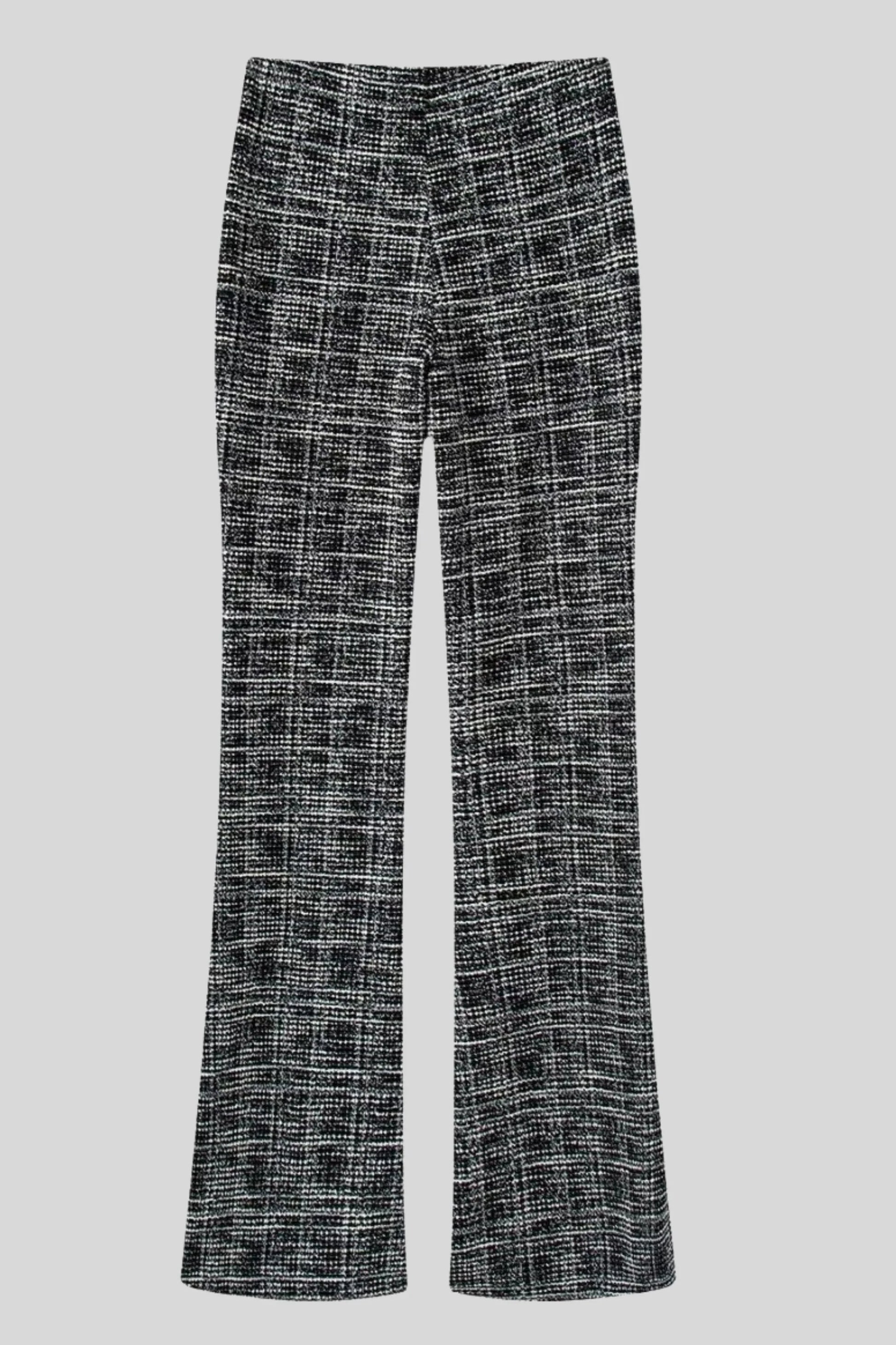 Tweed Flared Pants with Heart Buttons – Black Black