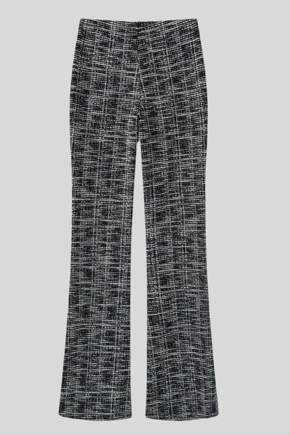 Tweed Flared Pants with Heart Buttons – Black Black