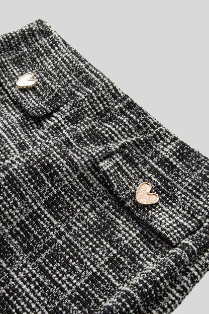 Tweed Flared Pants with Heart Buttons – Black Black