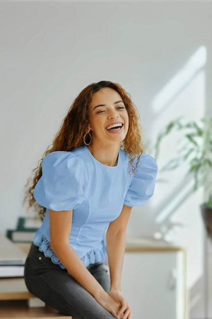 White_Cotton_Puff-Sleeve_Lace-Hem_Crop_Blouse_blue