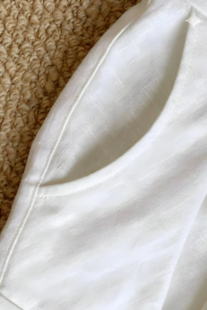 White Wide-Leg Linen-Blend Drawstring High-Waist Trousers White