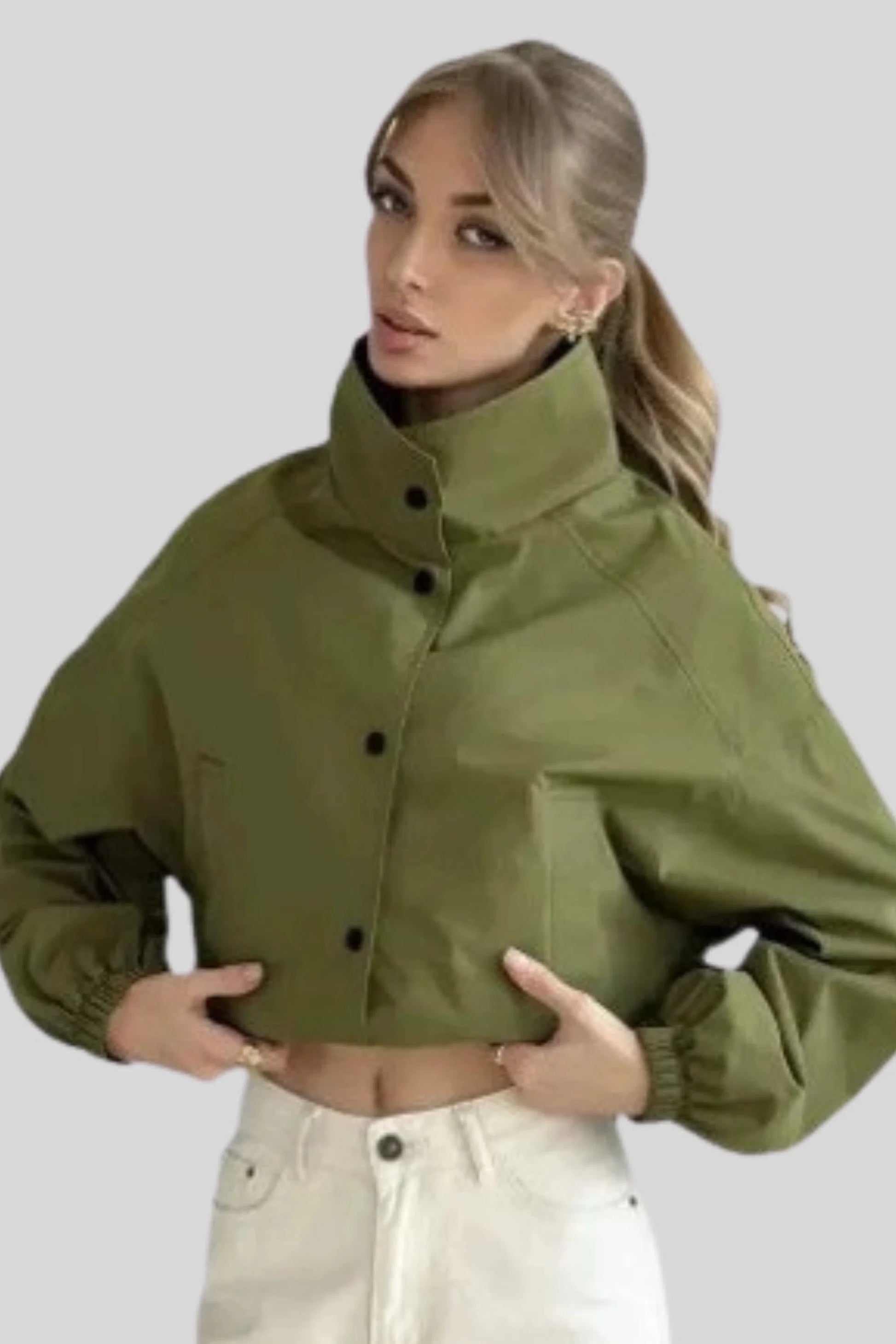 Women's Short Coat Trench Coat Loose Short Petite Jacket Green