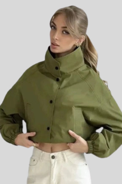Women's Short Coat Trench Coat Loose Short Petite Jacket Green