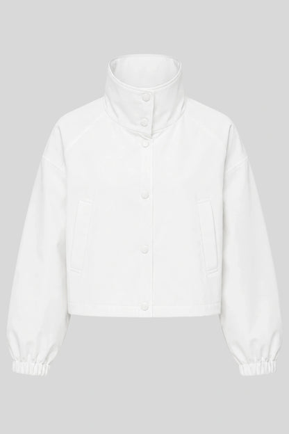 Women's Short Coat Trench Coat Loose Short Petite Jacket WHITE