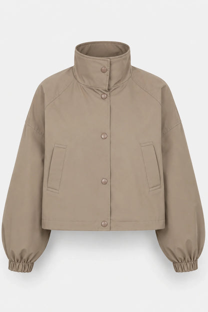 Women's Short Coat Trench Coat Loose Short Petite Jacket BEIGE