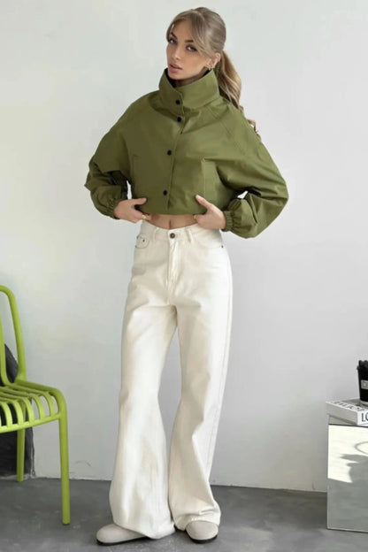 Women's Short Coat Trench Coat Loose Short Petite Jacket Green