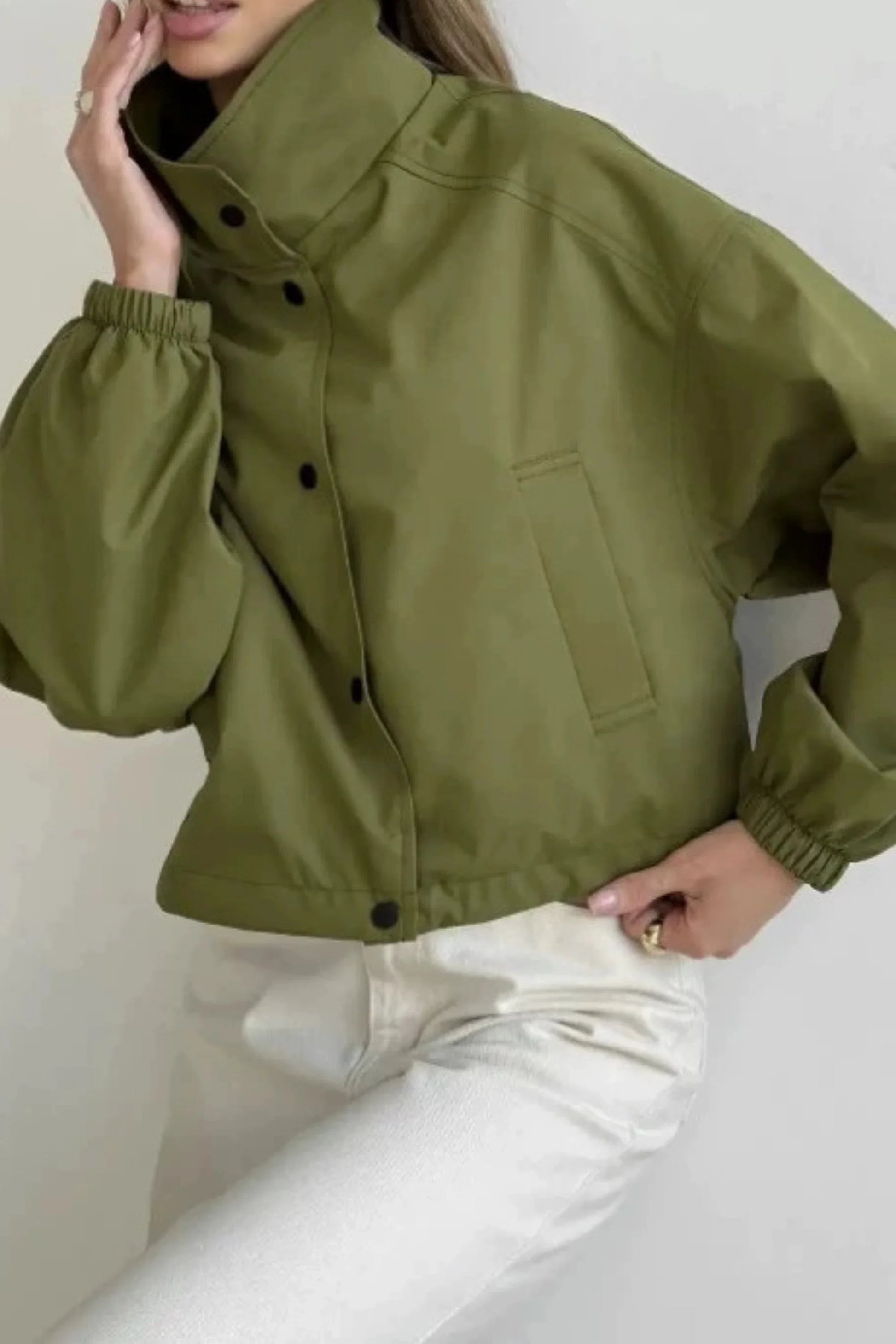 Women's Short Coat Trench Coat Loose Short Petite Jacket Green