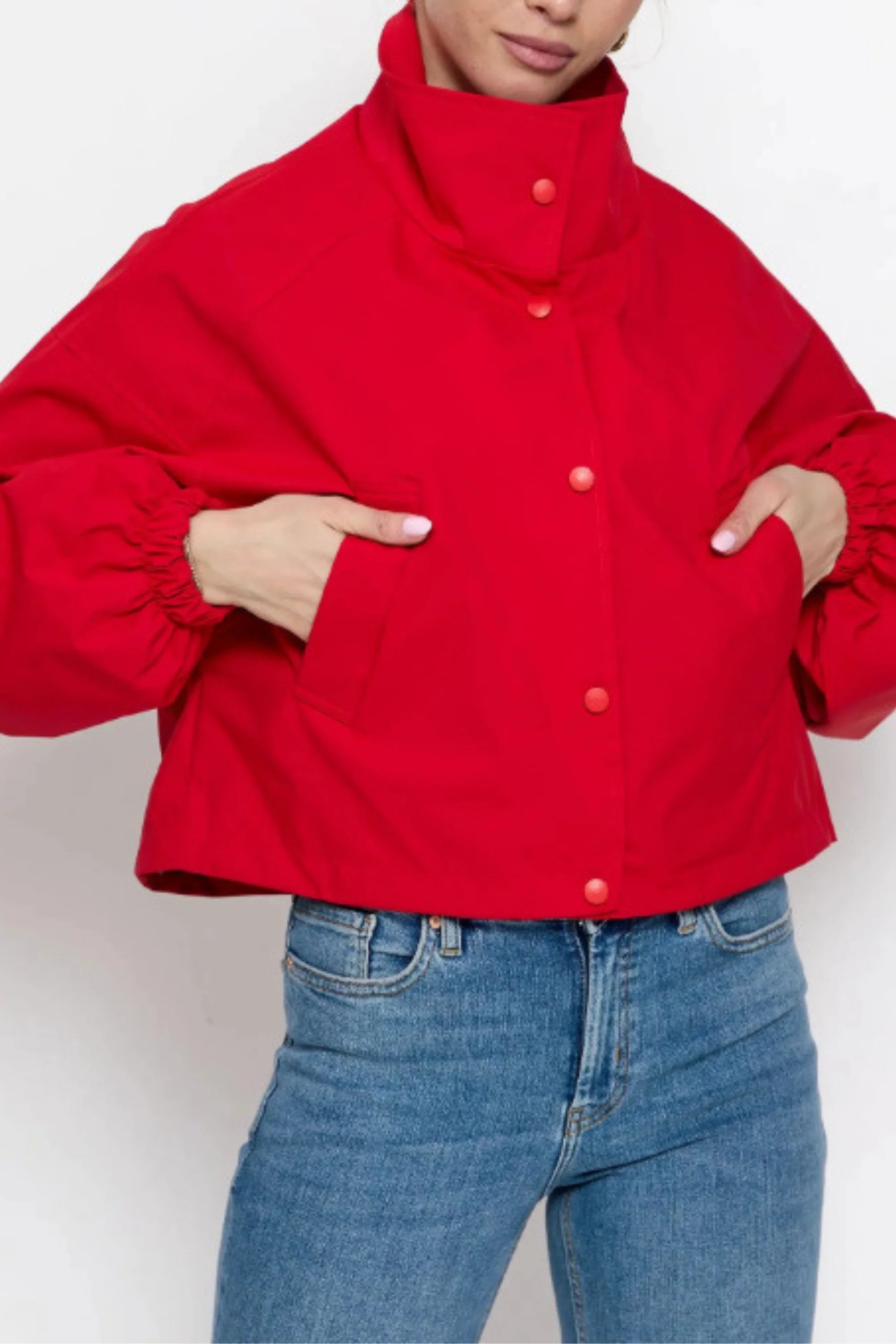 Women's Short Coat Trench Coat Loose Short Petite Jacket RED