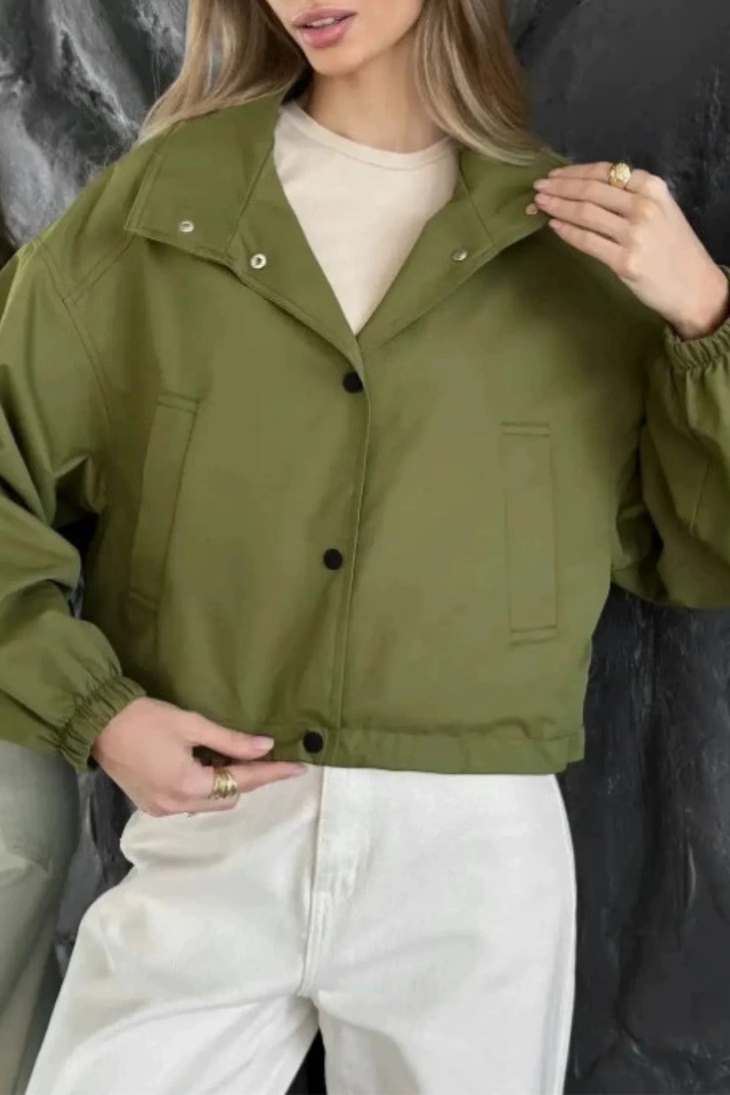 Women's Short Coat Trench Coat Loose Short Petite Jacket Green