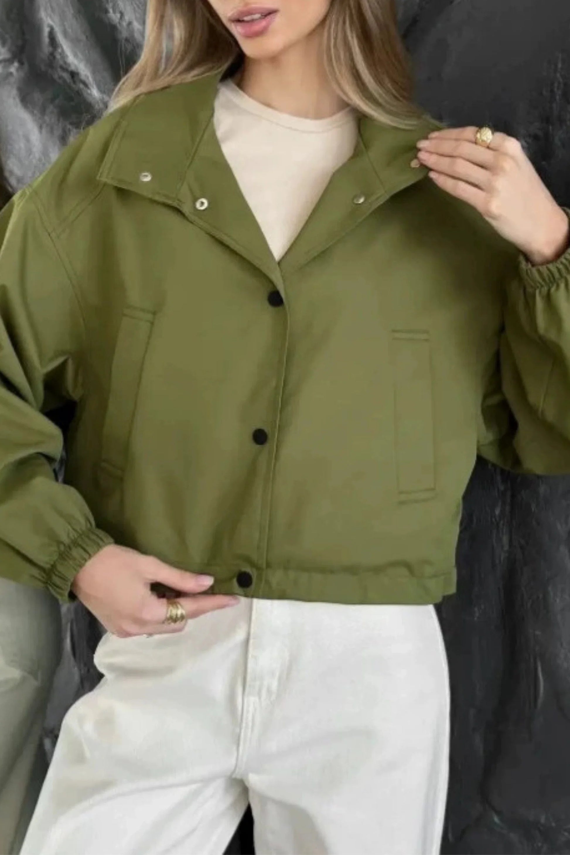 Women's Short Coat Trench Coat Loose Short Petite Jacket Green