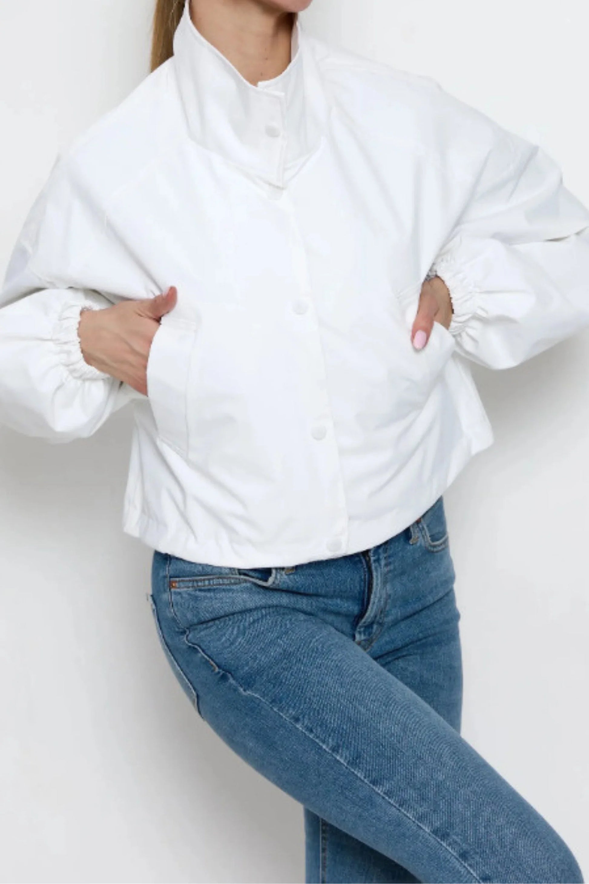 Women's Short Coat Trench Coat Loose Short Petite Jacket WHITE