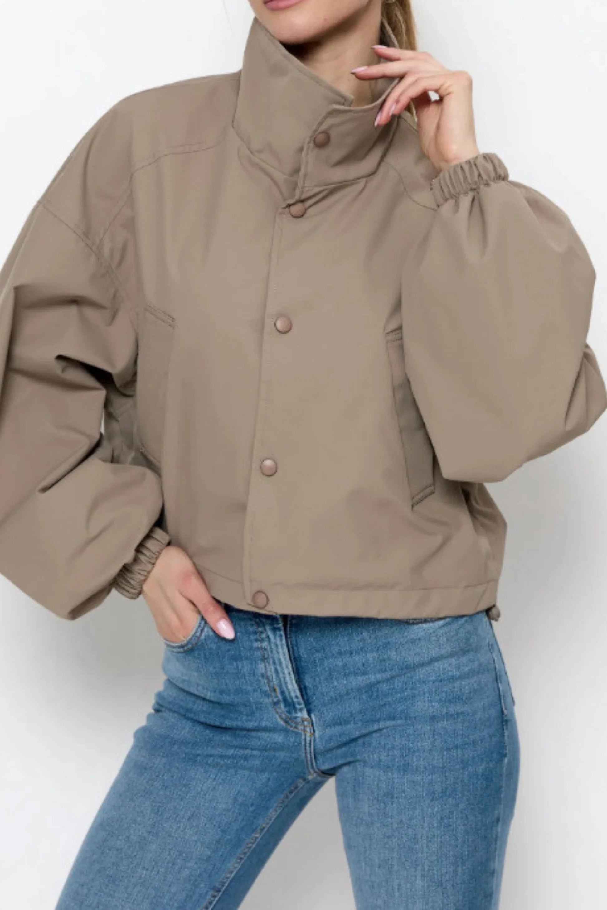 Women's Short Coat Trench Coat Loose Short Petite Jacket BEIGE