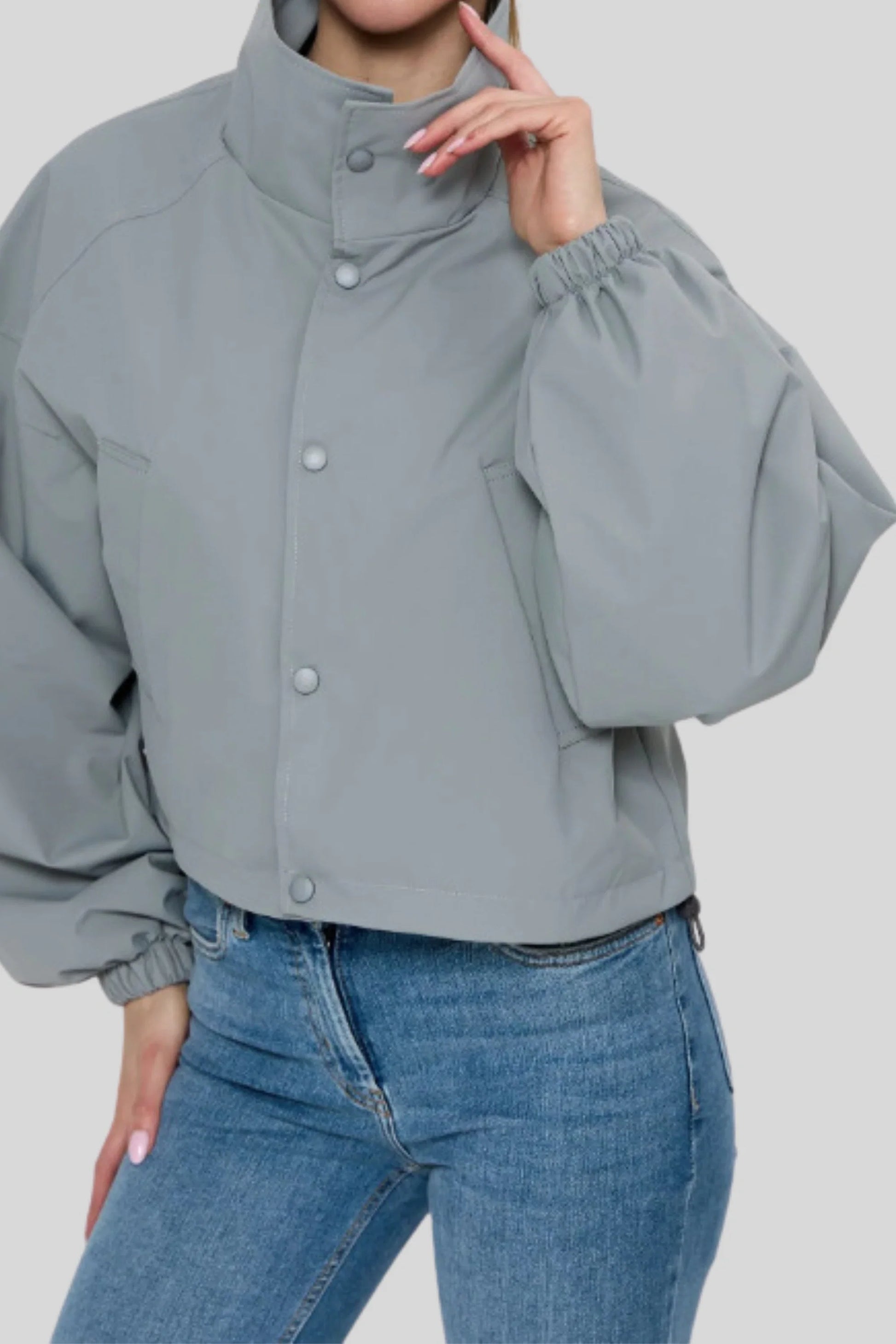 Women's Short Coat Trench Coat Loose Short Petite Jacket GRAY