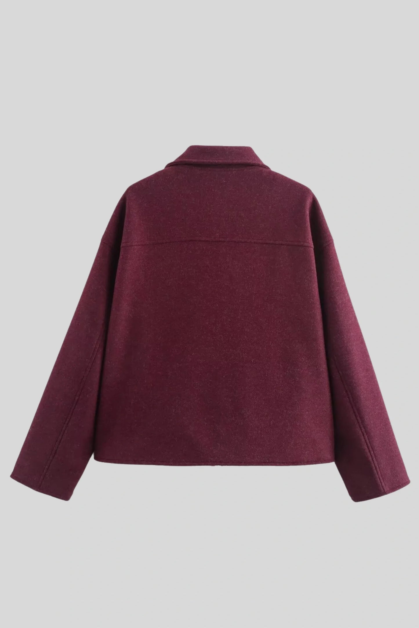 Zip-Front Wool-Look Jacket with Large Pockets – Burgundy Burgundy
