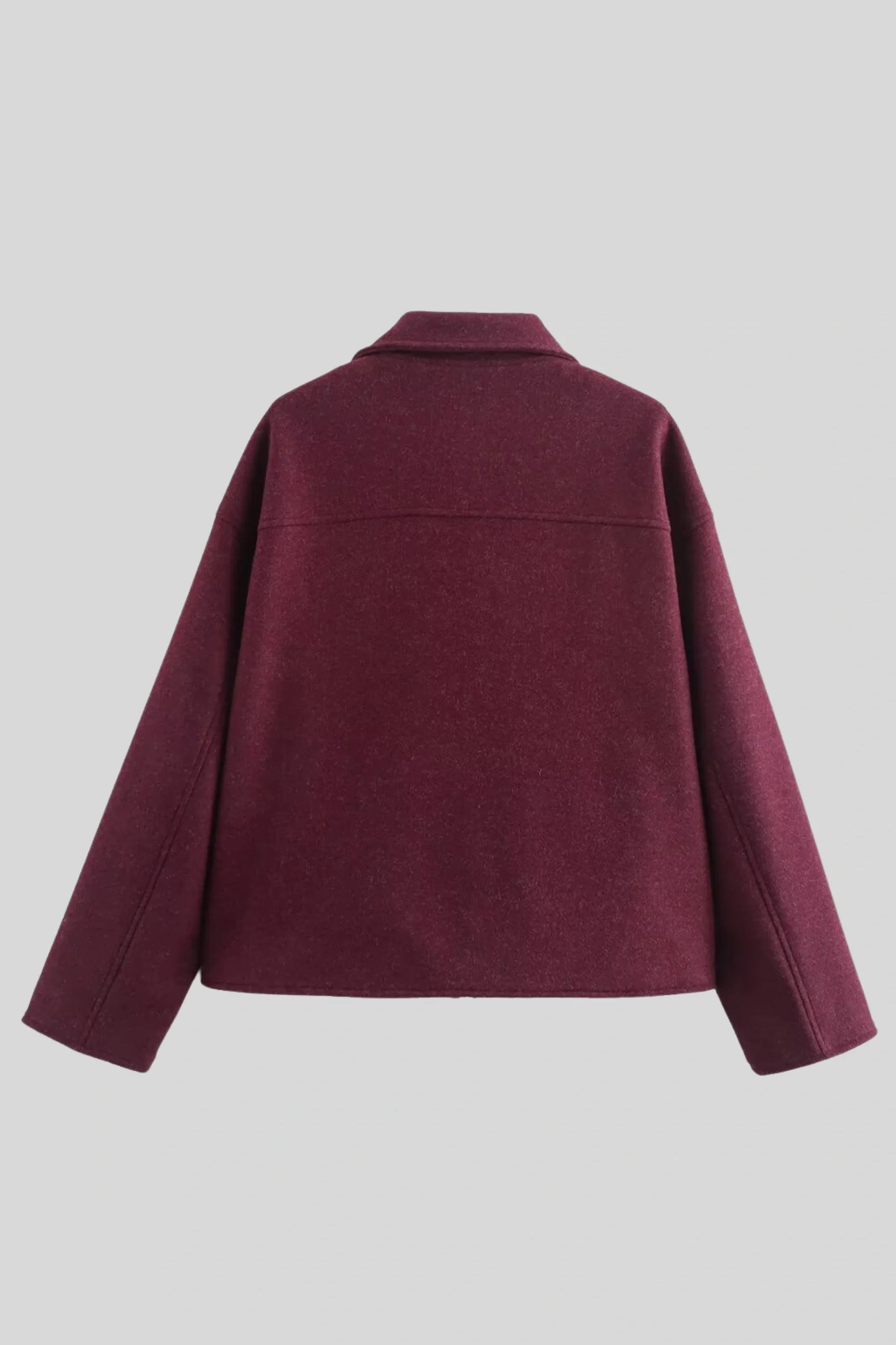 Zip-Front Wool-Look Jacket with Large Pockets – Burgundy Burgundy