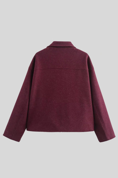 Zip-Front Wool-Look Jacket with Large Pockets – Burgundy Burgundy