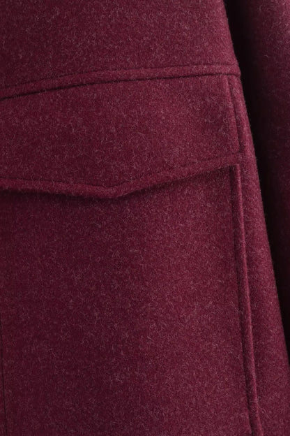 Zip-Front Wool-Look Jacket with Large Pockets – Burgundy Burgundy