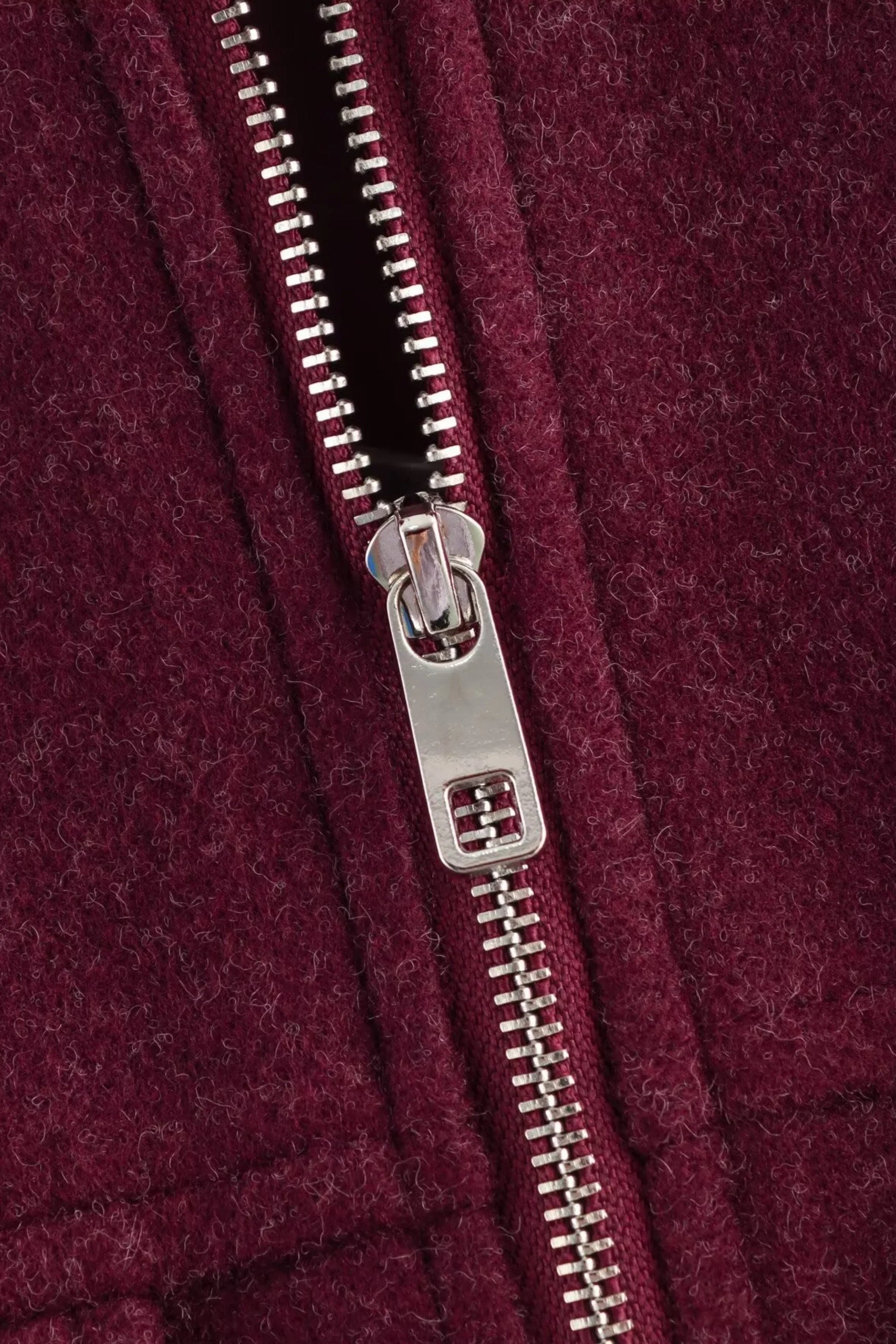 Zip-Front Wool-Look Jacket with Large Pockets – Burgundy Burgundy