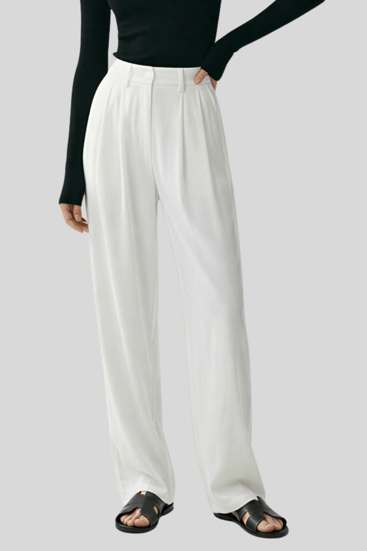 High-waisted wide-leg tailored trousers front view
