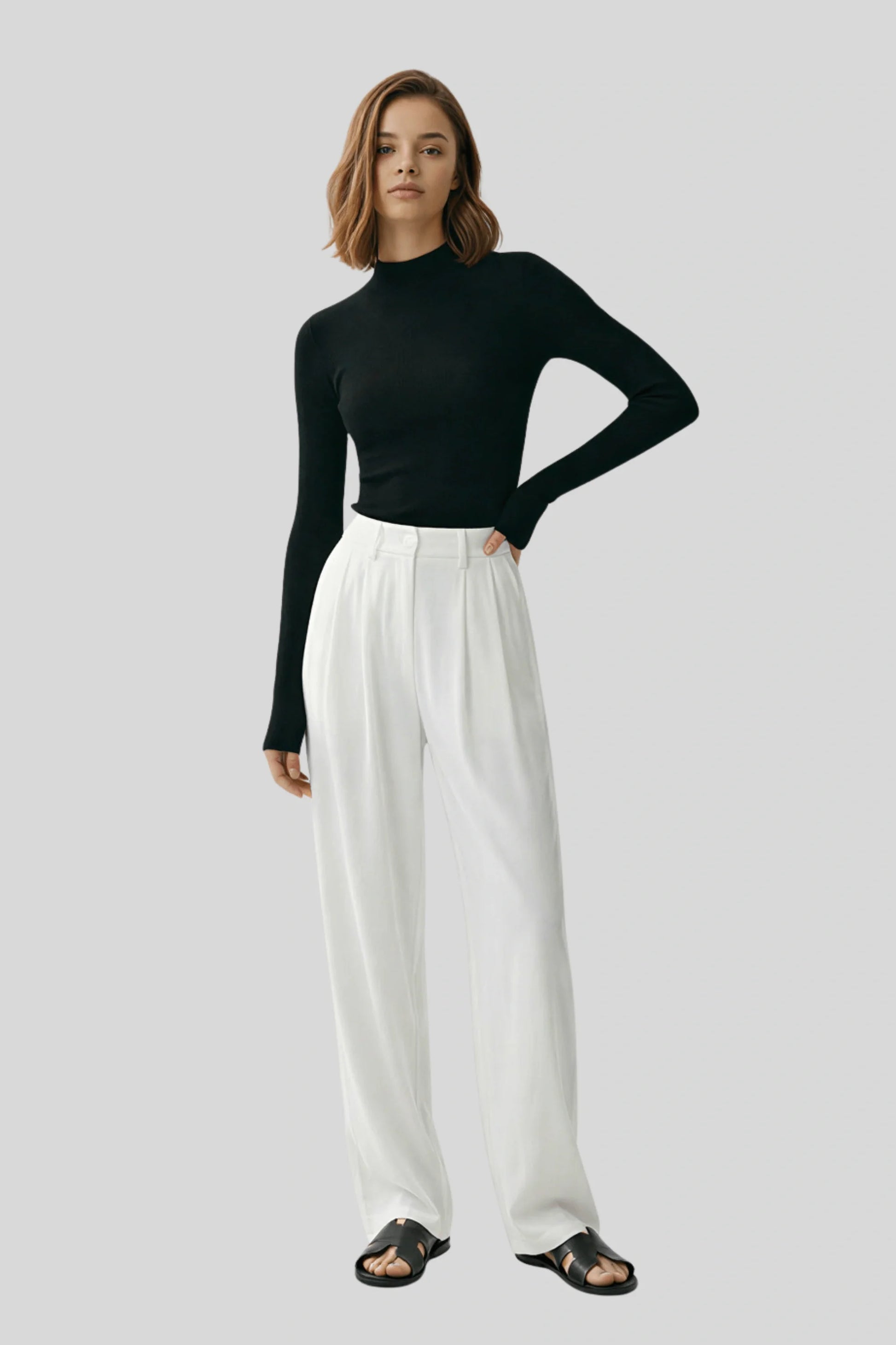 High-waisted wide-leg tailored trousers back view