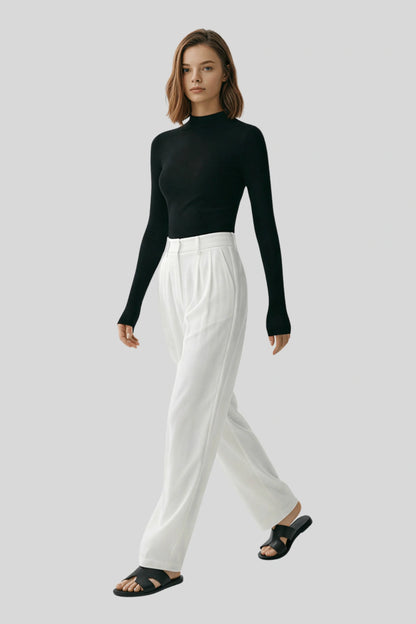 High-waisted wide-leg tailored trousers fabric detail