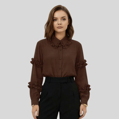 alzya_Brown_Ruffled_Peter_Pan_Collar_Blouse brown
