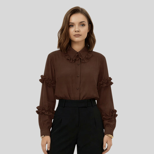 alzya_Brown_Ruffled_Peter_Pan_Collar_Blouse brown