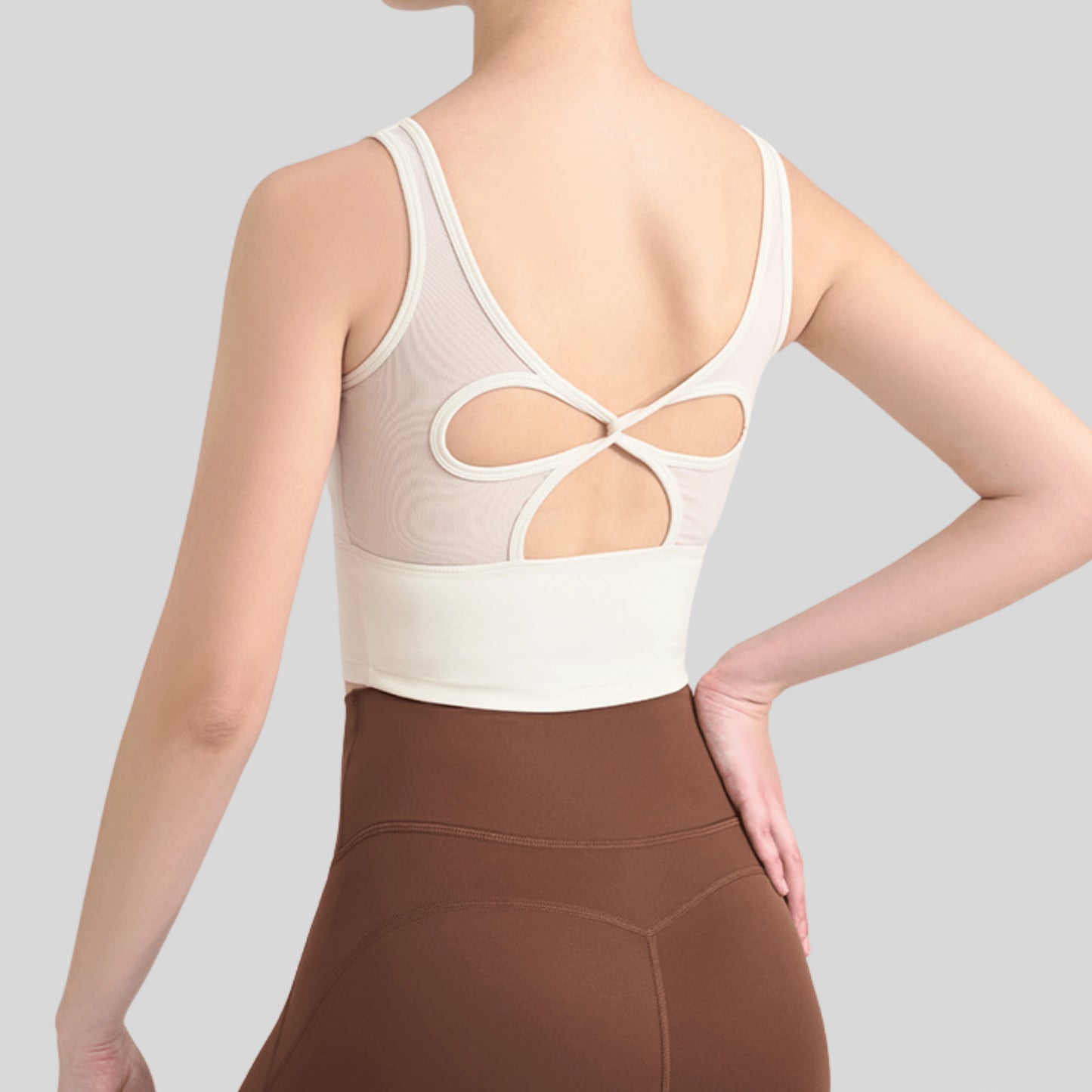 alzya Cross-Back Mesh Yoga Top_cream