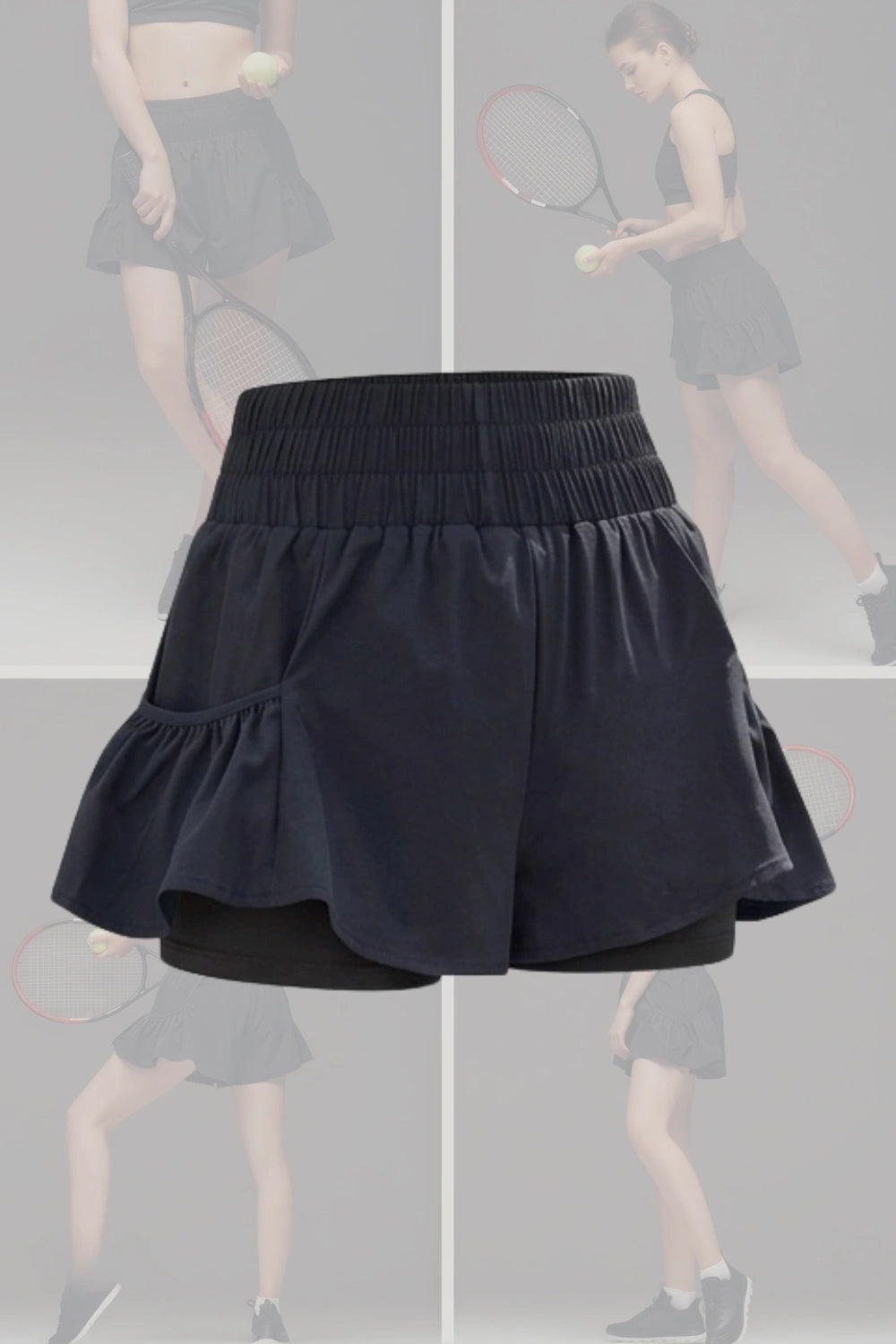 high-waist butterfly ruffle athletic skort  Black 