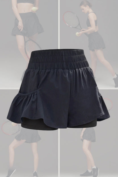 high-waist butterfly ruffle athletic skort  Black 