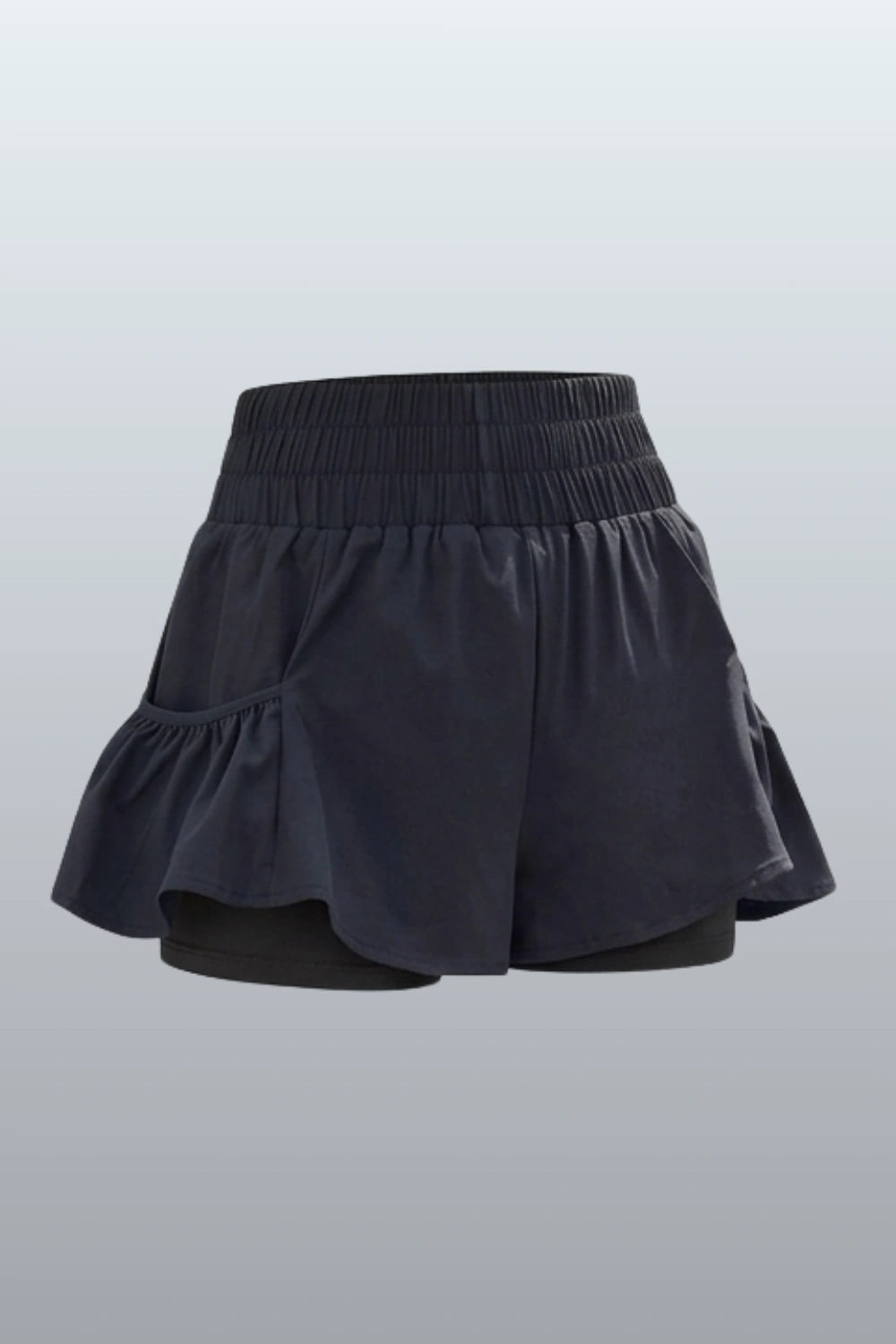 high-waist butterfly ruffle athletic skort  Black 