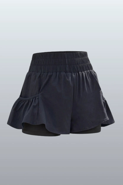 high-waist butterfly ruffle athletic skort  Black 